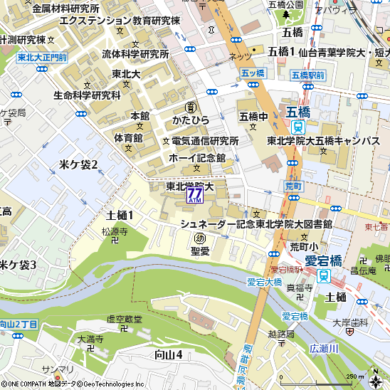 東北学院大学[土樋キャンパス]（セブン銀行との共同利用ＡＴＭ）付近の地図